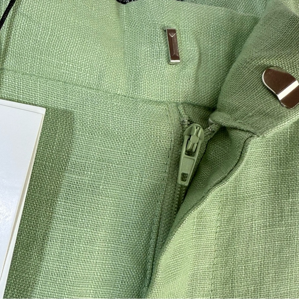 NWT Zara Linen Long Bermuda High Rise Pleated Shorts Green L Lagenlook 90s Boho - Picture 12 of 16